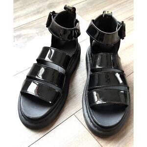 Dr. Martens Women's Clarissa II Sandals Patent Black Leather Strappy 9 US